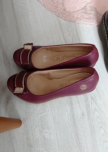 Bordo Tokalı Dolgu Topuk Kadın Babet - Görsel 3