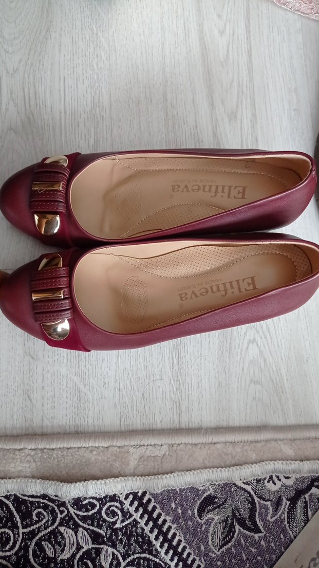 Bordo Tokalı Dolgu Topuk Kadın Babet - Görsel 2