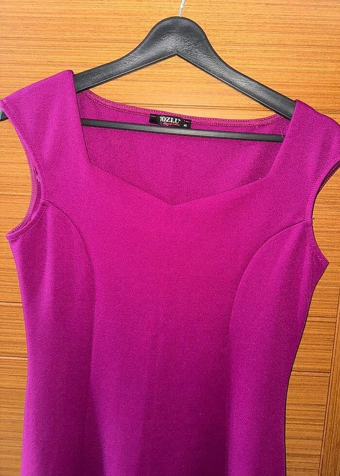 Mor midi boy kare yaka elbise - Görsel 3