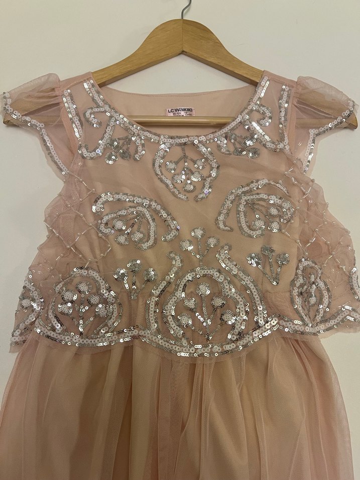 Kız Çocuk Abiye 11-12 Ysş Pudra Renginde - Görsel 3