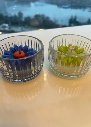 Renkli Çiçek Figürlü Cam Mum Seti - Görsel 2