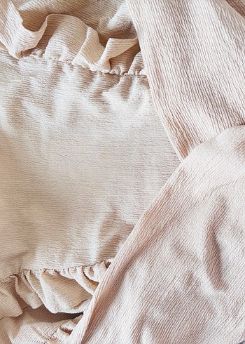 Bej Keten Bluzu Fırfırlı - Görsel 2