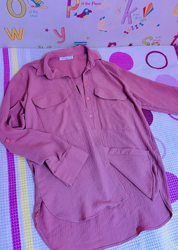 Pembe Pamuklu Düğmeli Uzun Kollu Gömlek - Görsel 3