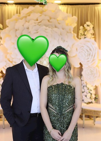 Straplez Leopar Desenli Yeşil Uzun Abiye Elbise - Görsel 2