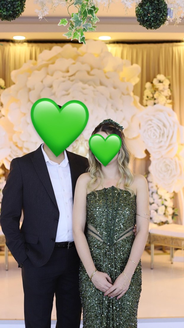 Straplez Leopar Desenli Yeşil Uzun Abiye Elbise - Görsel 2