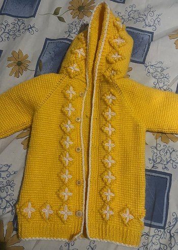 Sarı Nakışlı Kız Çocuk Kapüşonlu Hırka