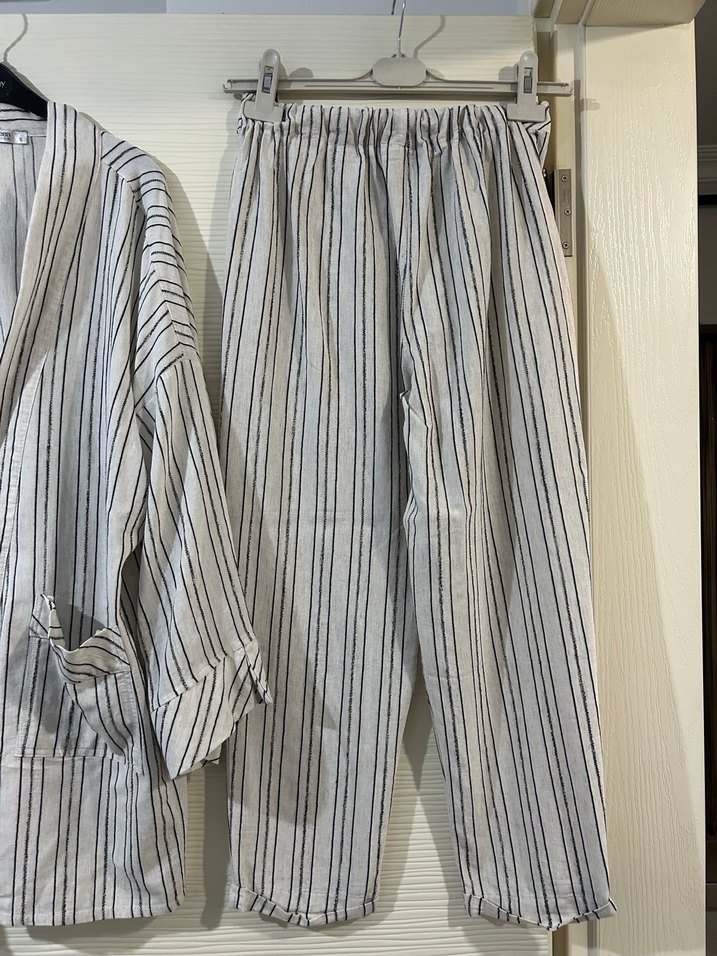 Çizgili Gri Beyaz Bohem Takım - Görsel 2