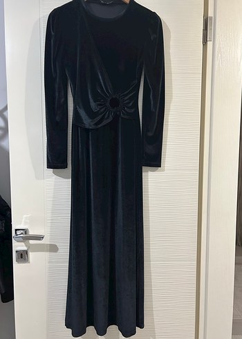 Siyah Kadife Uzun Kollu Kadın Elbise - Görsel 2