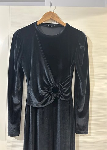 Siyah Kadife Uzun Kollu Kadın Elbise - Görsel 5