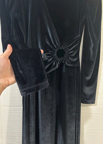 Siyah Kadife Uzun Kollu Kadın Elbise - Görsel 4