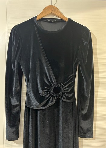 Siyah Kadife Uzun Kollu Kadın Elbise - Görsel 6