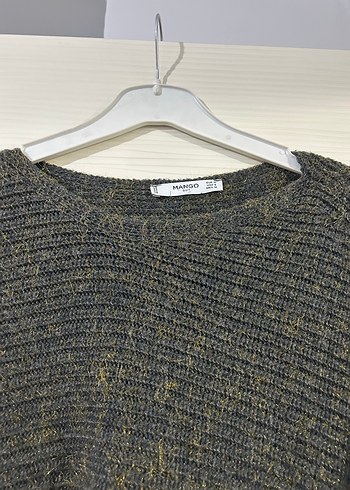 Gri Uzun Kollu Mango Örgü Kadın Kazak - Görsel 5