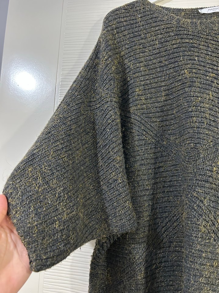 Gri Uzun Kollu Mango Örgü Kadın Kazak - Görsel 4