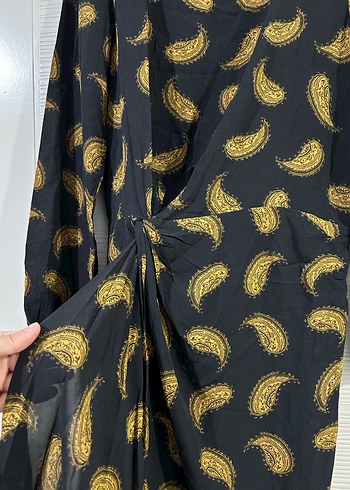 Massimo Dutti Siyah Bohem Uzun Kollu Drapeli Elbise - Görsel 3