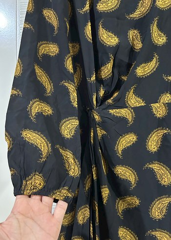 Massimo Dutti Siyah Bohem Uzun Kollu Drapeli Elbise - Görsel 4