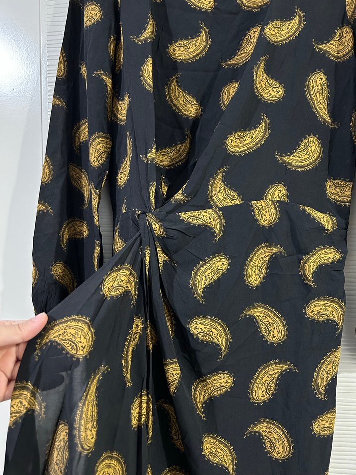 Massimo Dutti Siyah Bohem Uzun Kollu Drapeli Elbise - Görsel 3