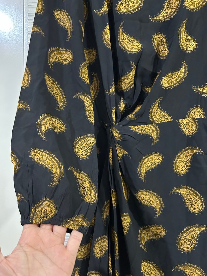 Massimo Dutti Siyah Bohem Uzun Kollu Drapeli Elbise - Görsel 4