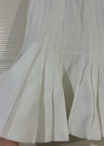 Kadın Beyaz Triko  Pileli Mini Etek - Görsel 2