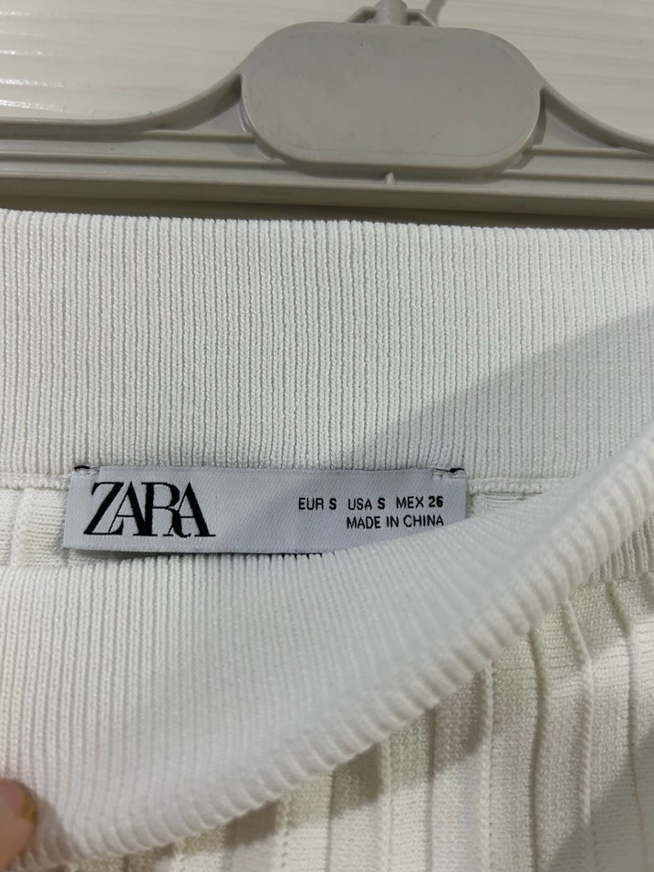 Kadın Beyaz Triko  Pileli Mini Etek - Görsel 5