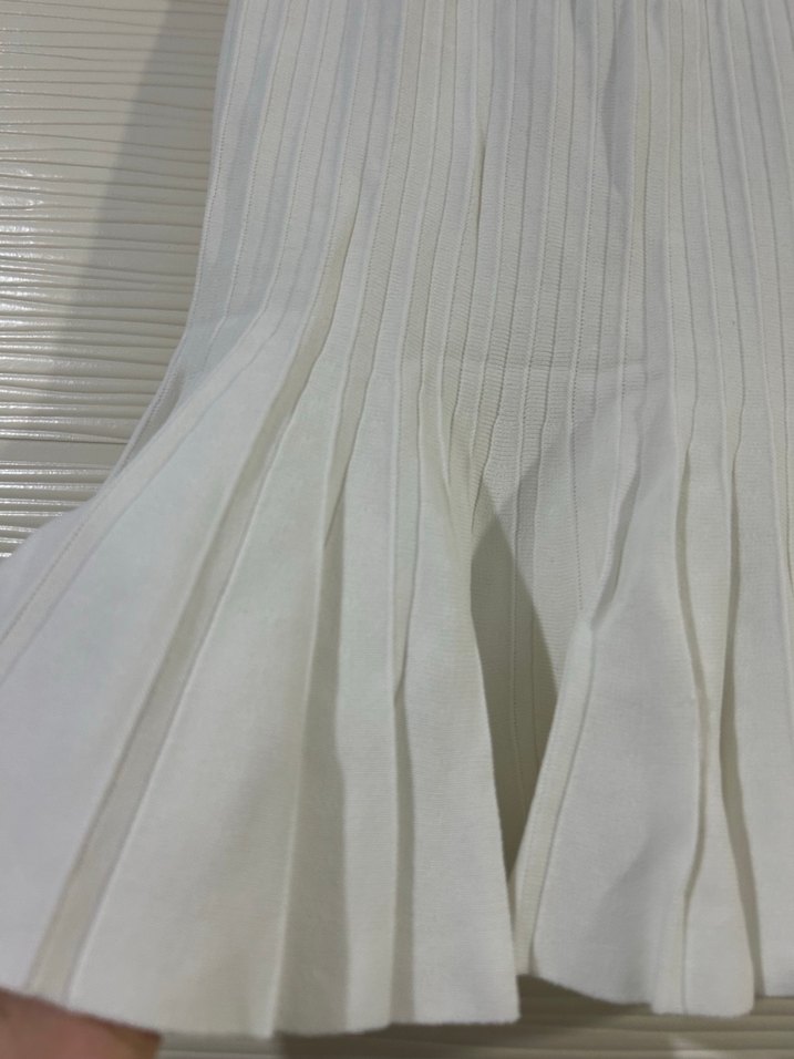 Kadın Beyaz Triko  Pileli Mini Etek - Görsel 2