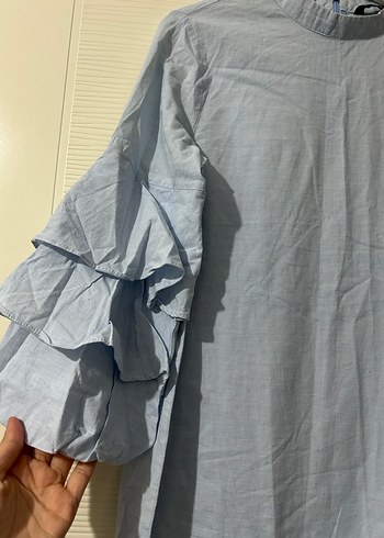 Zara Mavi Keten Kadın Renkli Fırfırlı - Görsel 2