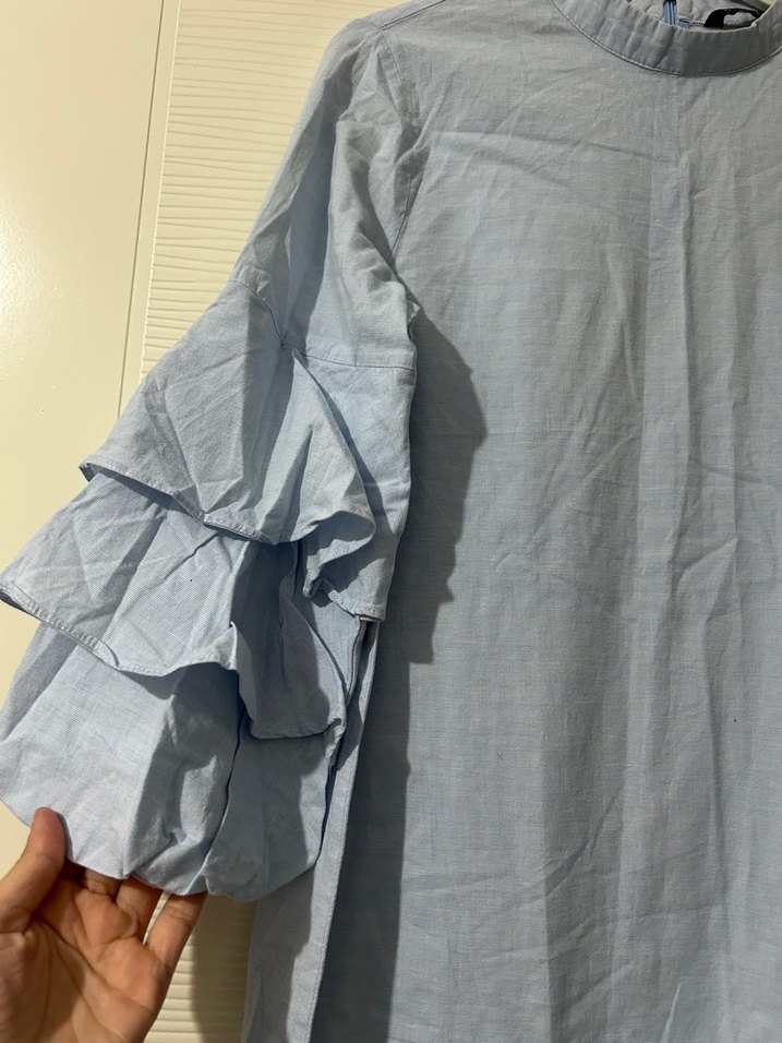 Zara Mavi Keten Kadın Renkli Fırfırlı - Görsel 2