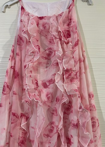 Pembe Volanlı Uzun Bohem Elbise - Görsel 4