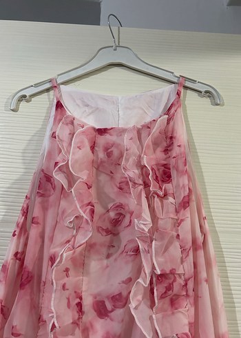 Pembe Volanlı Uzun Bohem Elbise - Görsel 3