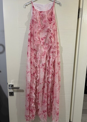 Pembe Volanlı Uzun Bohem Elbise - Görsel 2