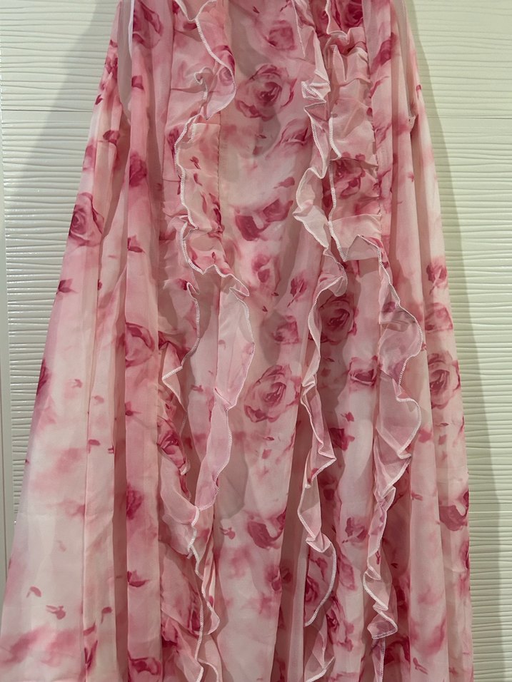 Pembe Volanlı Uzun Bohem Elbise - Görsel 5