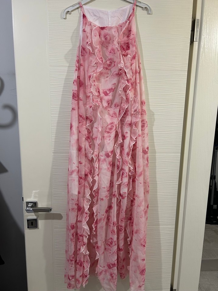 Pembe Volanlı Uzun Bohem Elbise - Görsel 2