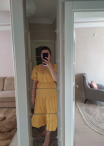 Sarı Midi boy poplin elbise