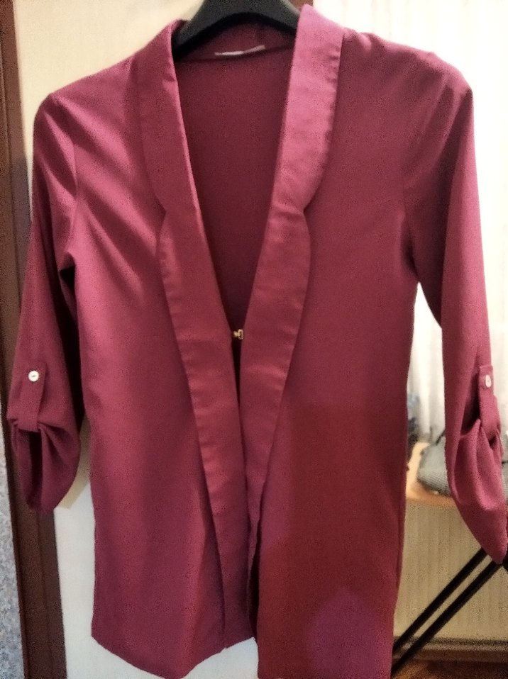 Bordo Parlak Midi Kadın ceket - Görsel 2