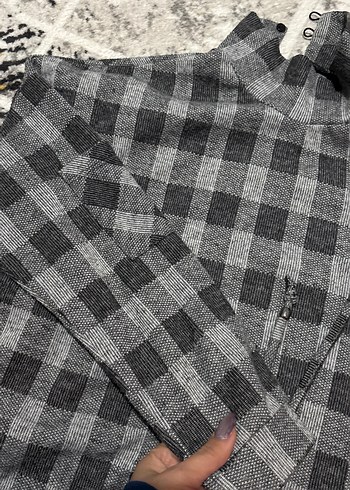 Ekose Desenli Gri Hamile Midi Ceket - Görsel 2