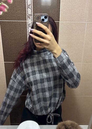 Ekose Desenli Gri Hamile Midi Ceket - Görsel 3