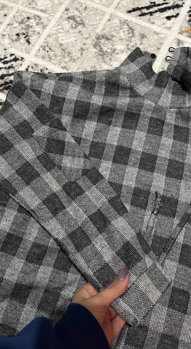 Ekose Desenli Gri Hamile Midi Ceket - Görsel 2