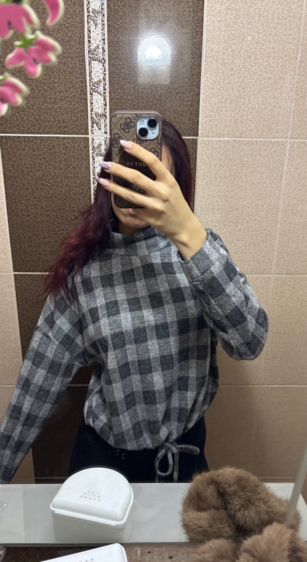 Ekose Desenli Gri Hamile Midi Ceket - Görsel 3