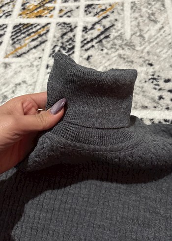 Gri Örgü Kadın Boğazlı Kazak - Görsel 3