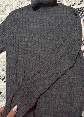 Gri Örgü Kadın Boğazlı Kazak - Görsel 2