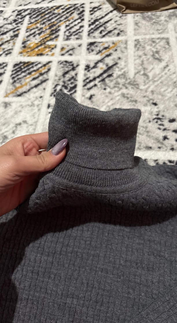 Gri Örgü Kadın Boğazlı Kazak - Görsel 3