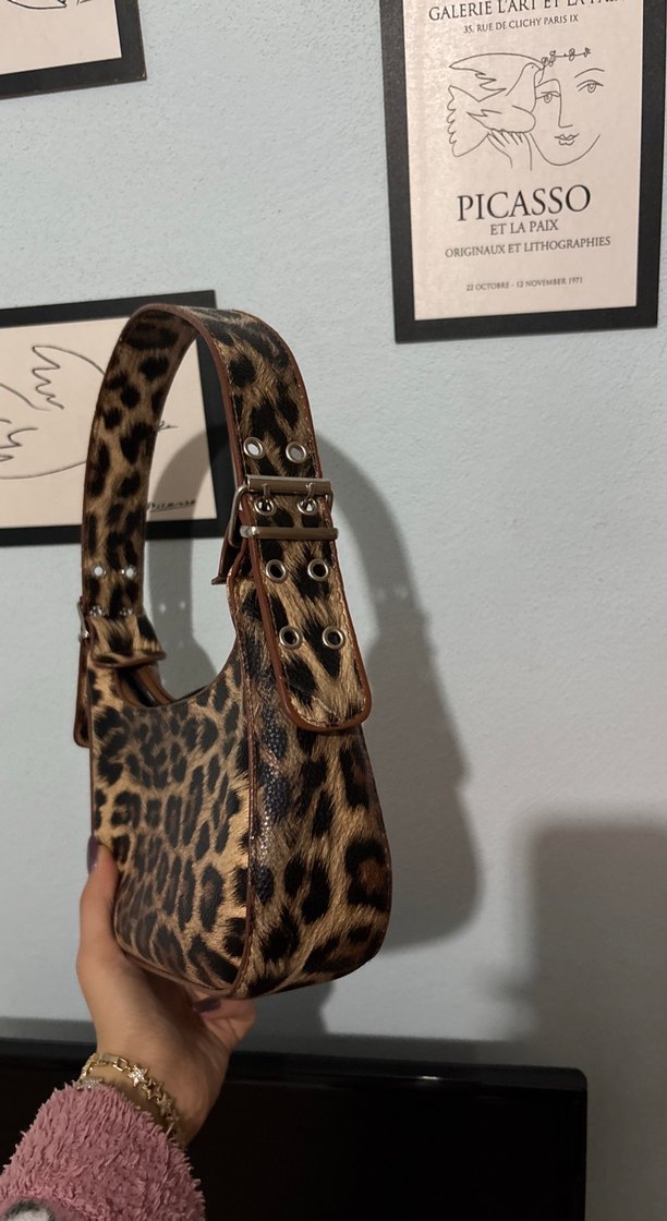 Kahverengi Leopar Desenli Deri Kadın Çanta - Görsel 3