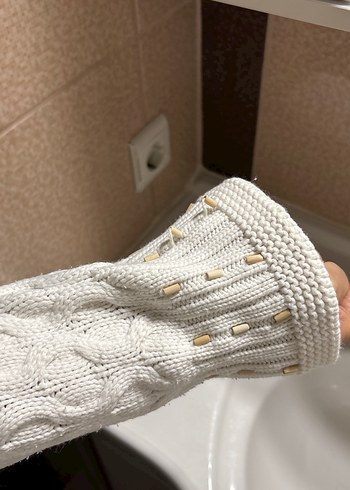 Beyaz Örgü Boğazlı Kadın Kazak - Görsel 2