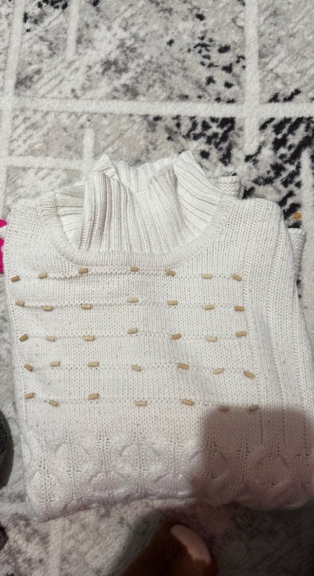 Beyaz Örgü Boğazlı Kadın Kazak - Görsel 3