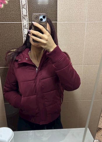 Bordo Kadın Puff Mont, Midi Boy, Street Style - Görsel 2