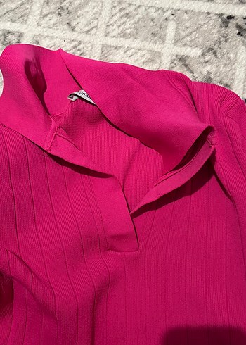 Pembe Fitilli Yaka Detaylı Kadın Triko Kazak - Görsel 3