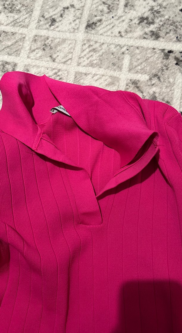 Pembe Fitilli Yaka Detaylı Kadın Triko Kazak - Görsel 3