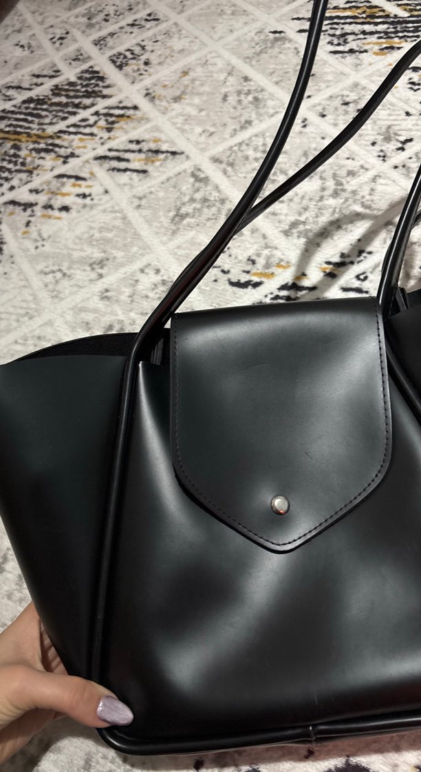Siyah Deri Minimalist Kadın Çantası - Görsel 3