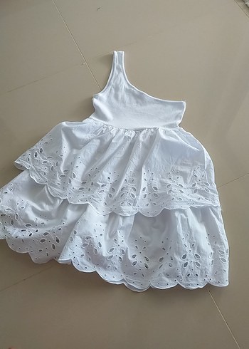 Kız Çocuk Beyaz Fırfırlı Nakışlı Elbise - Görsel 8