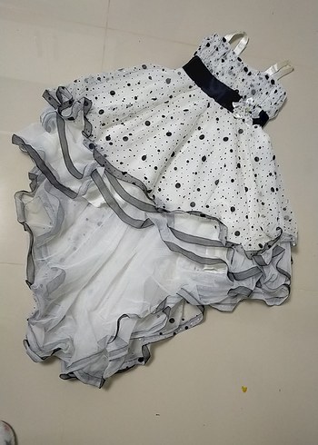 Puantiye Desenli Kız Çocuk Straplez Elbise - Görsel 3