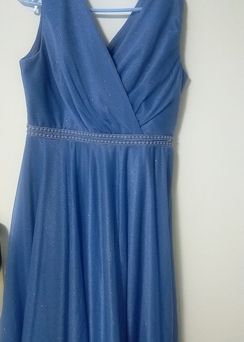 Mavi Drapeli Uzun Abiye Elbise - Görsel 5